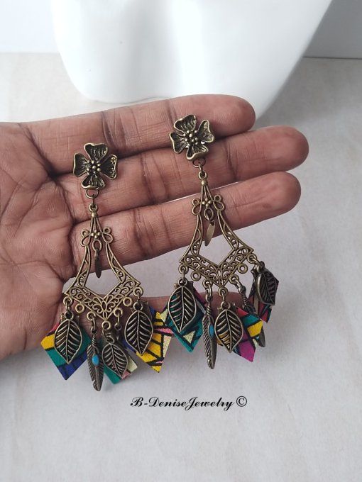 Originales boucles d’oreilles puce ethnic femme !!FLOWER CHANDELIER !! En Acier inoxydable Resine 
