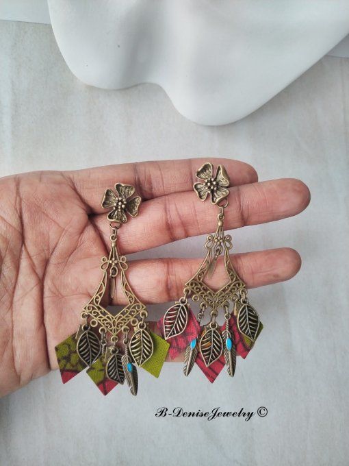 Originales boucles d’oreilles puce ethnic femme !!FLOWER CHANDELIER !! En Acier inoxydable Resine  -