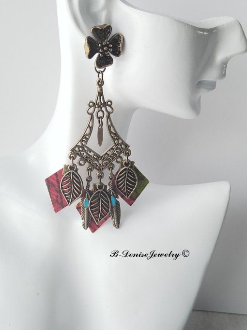 Originales boucles d’oreilles puce ethnic femme !!FLOWER CHANDELIER !! En Acier inoxydable Resine  -