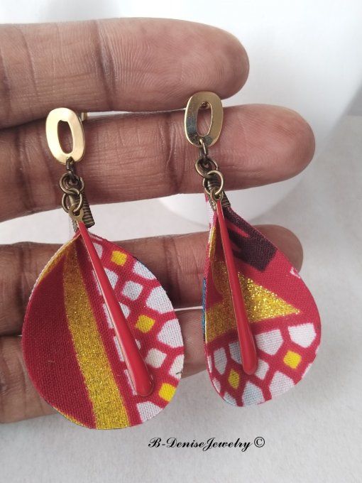 Originales boucles d’oreilles puce ethnic femme !! TULIPS !! En Acier inoxydable Résine et tissu wax