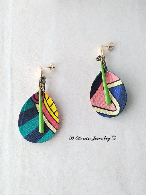 Originales boucles d’oreilles puce ethnic femme !! TULIPS !! En Acier inoxydable Résine et tissu wax