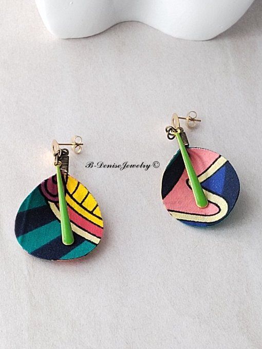 Originales boucles d’oreilles puce ethnic femme !! TULIPS !! En Acier inoxydable Résine et tissu wax