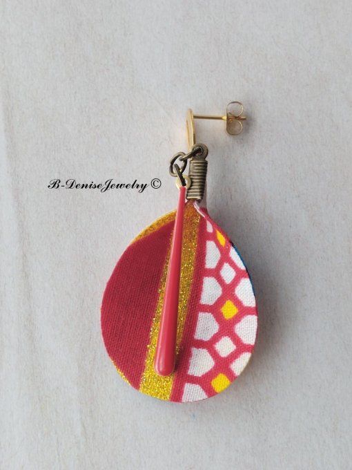 Originales boucles d’oreilles puce ethnic femme !! TULIPS !! En Acier inoxydable Résine et tissu wax