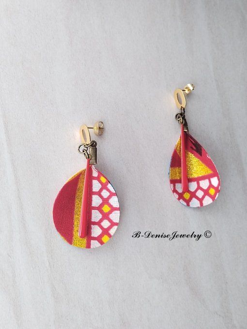 Originales boucles d’oreilles puce ethnic femme !! TULIPS !! En Acier inoxydable Résine et tissu wax