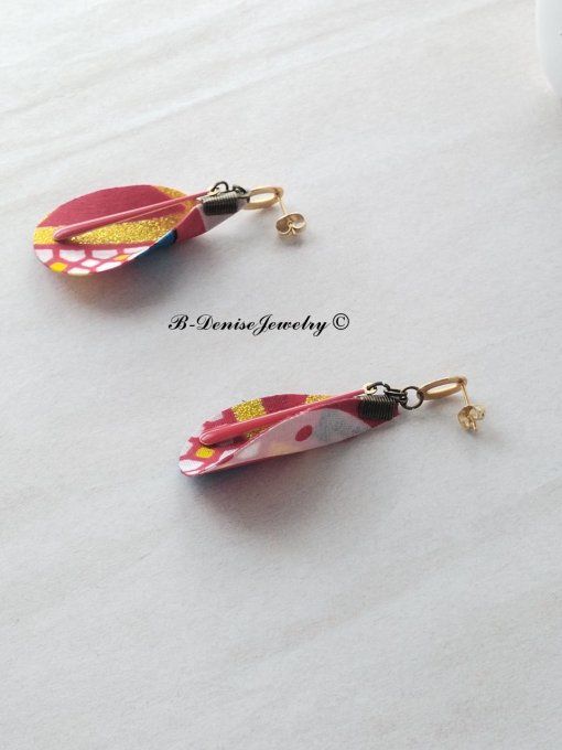 Originales boucles d’oreilles puce ethnic femme !! TULIPS !! En Acier inoxydable Résine et tissu wax