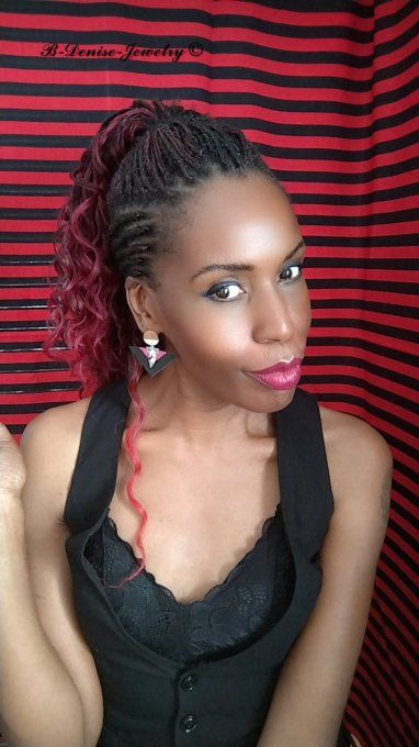 Original boucles d'oreilles Puce en bois resine Blanc Marron !! TRIANGLE !! En Cuir Noir Violet 