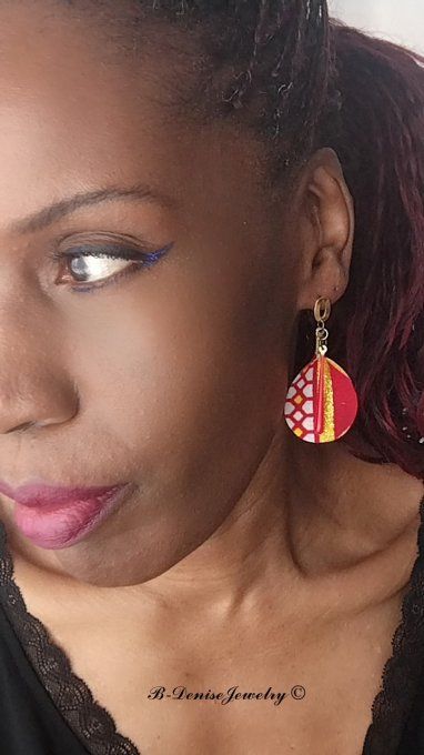 Originales boucles d’oreilles puce ethnic femme !! TULIPS !! En Acier inoxydable Résine et tissu wax