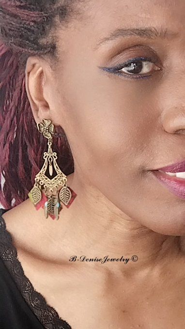 Originales boucles d’oreilles puce ethnic femme !!FLOWER CHANDELIER !! En Acier inoxydable Resine  -