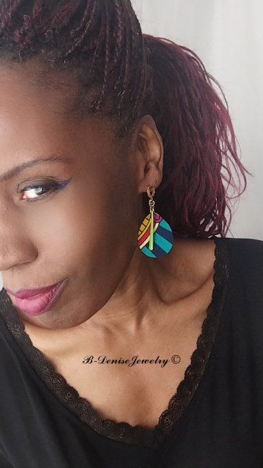 Originales boucles d’oreilles puce ethnic femme !! TULIPS !! En Acier inoxydable Résine et tissu wax